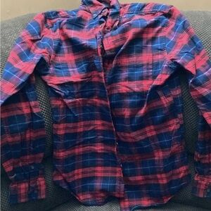 Red and Navy Plaid Button-Up Shirt